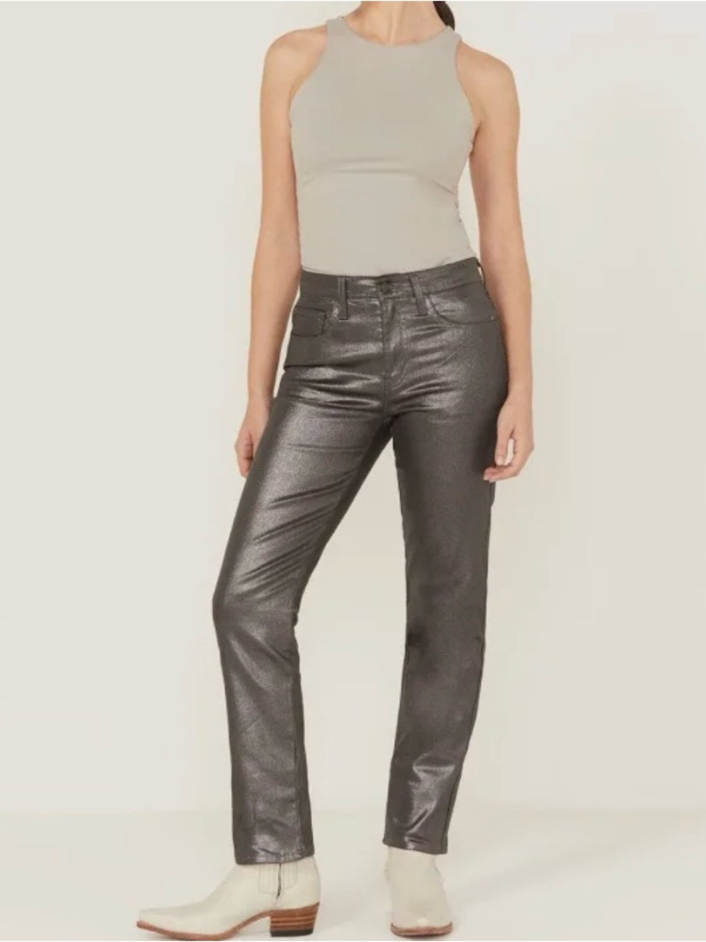 NWT Levi’s 724 High Rise Coated Straight Leg Metallic Jeans Gray